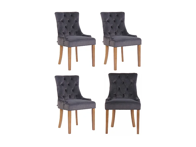 Lot de 4  chaise salle à manger - Velours & Antique clair - Gris foncé - Aberdeen