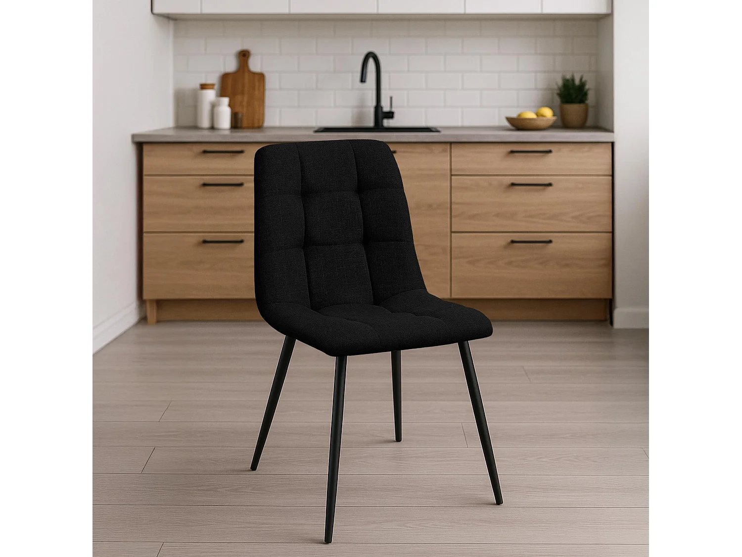 Lot de 2  chaise salle à manger - Tissu - Noir - Tilde