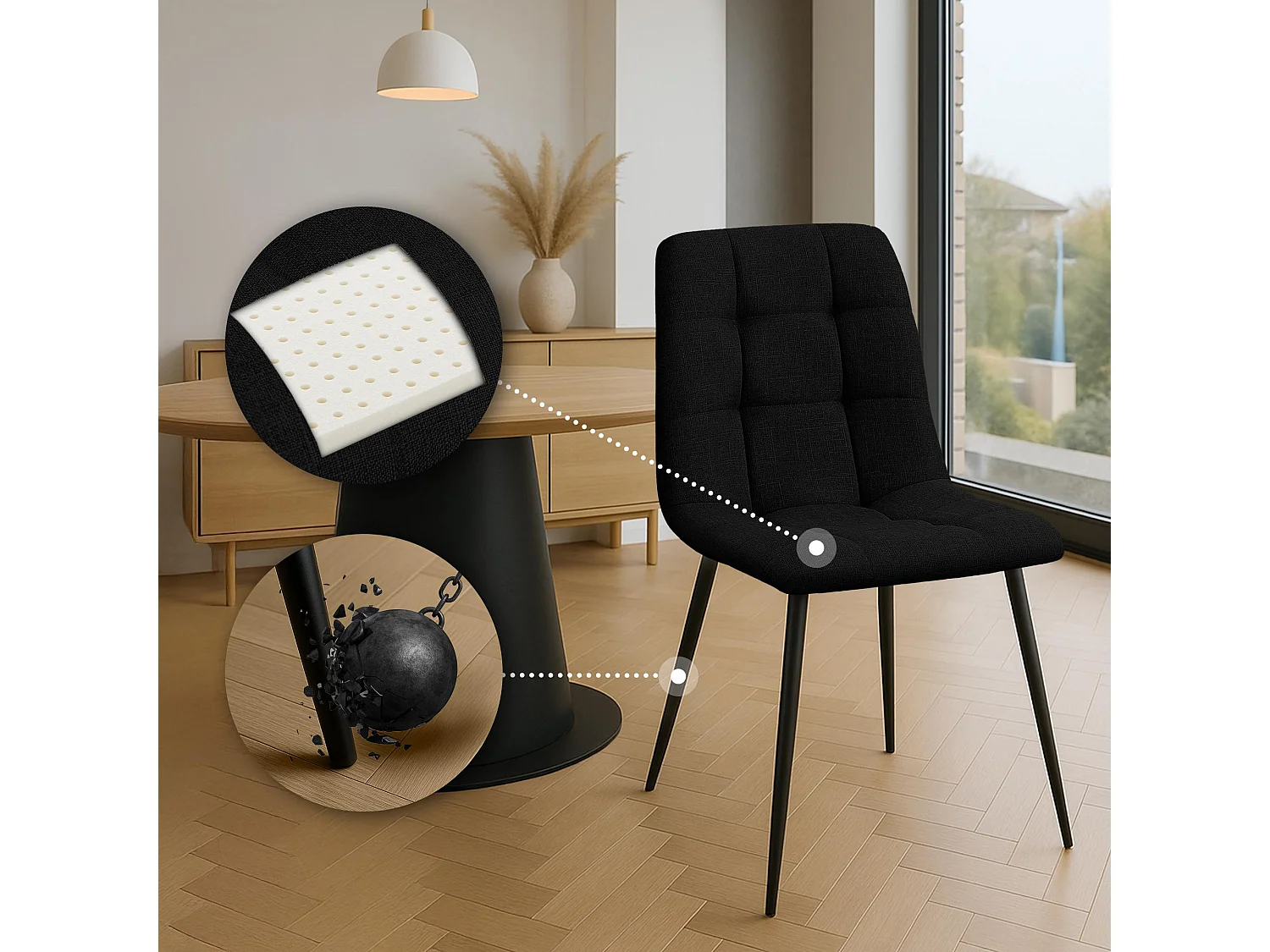 Lot de 2  chaise salle à manger - Tissu - Noir - Tilde