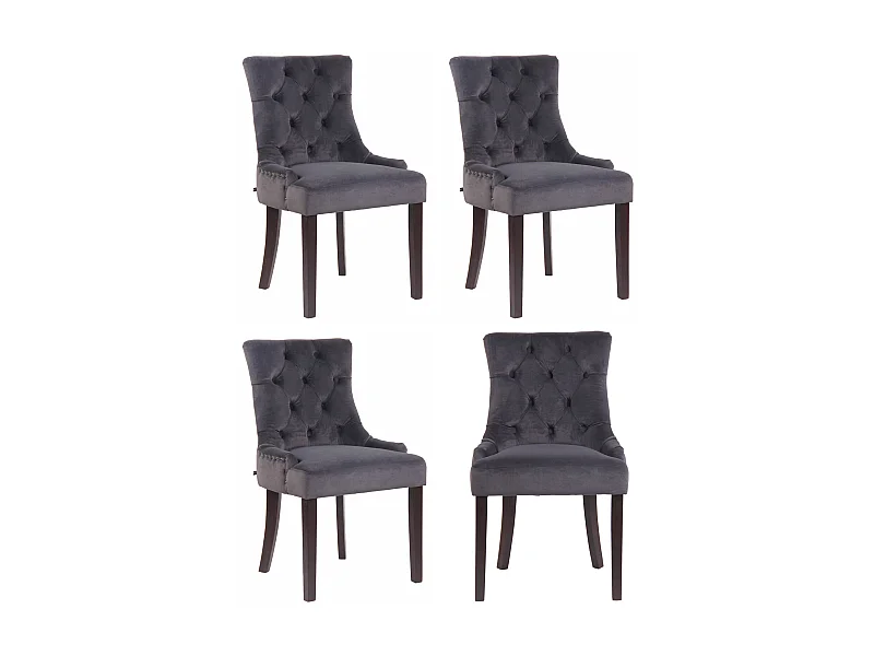 Lot de 4  chaise salle à manger - Velours & Antique - Gris foncé - Aberdeen