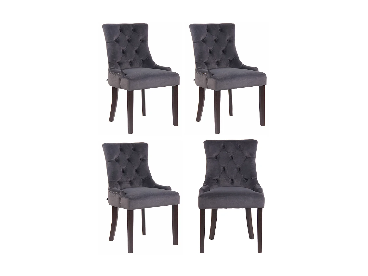 Lot de 4  chaise salle à manger - Velours & Antique - Gris foncé - Aberdeen