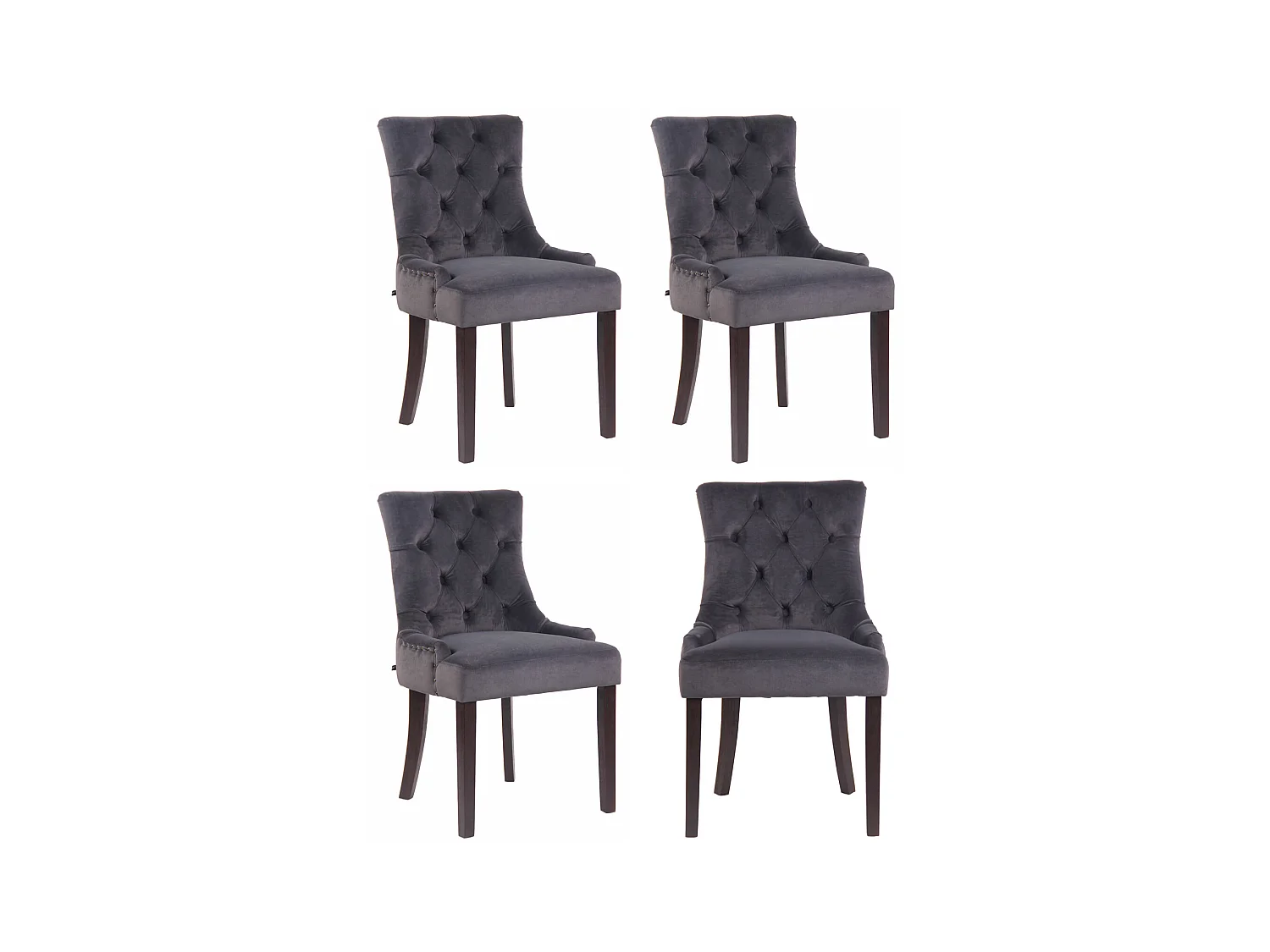 Lot de 4  chaise salle à manger - Velours & Antique - Gris foncé - Aberdeen