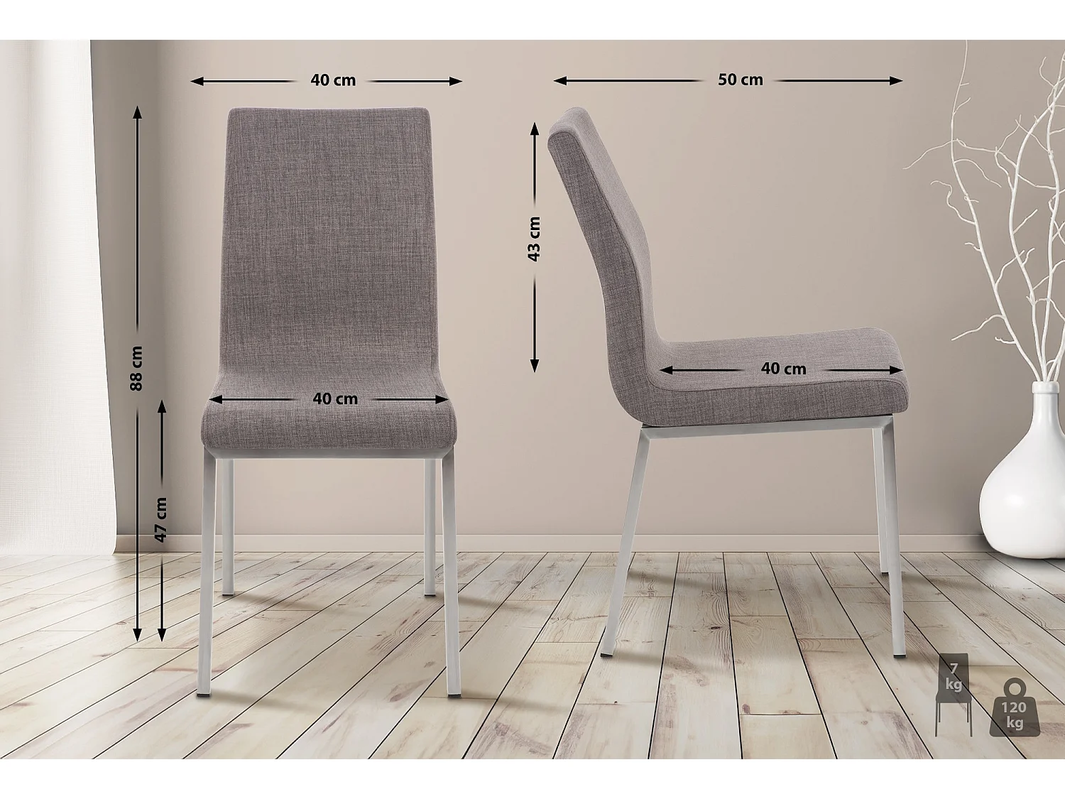 chaise salle à manger - Tissu - Gris - Colmar