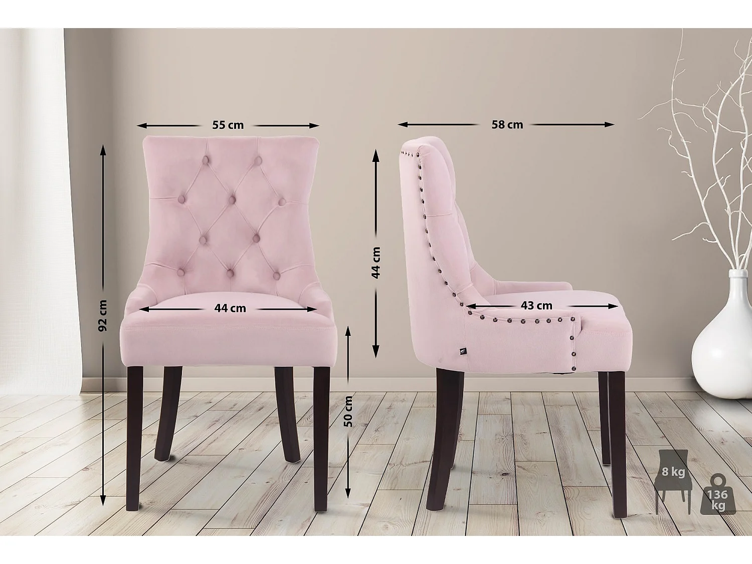 chaise salle à manger - Velours & Antique - Rose - Aberdeen