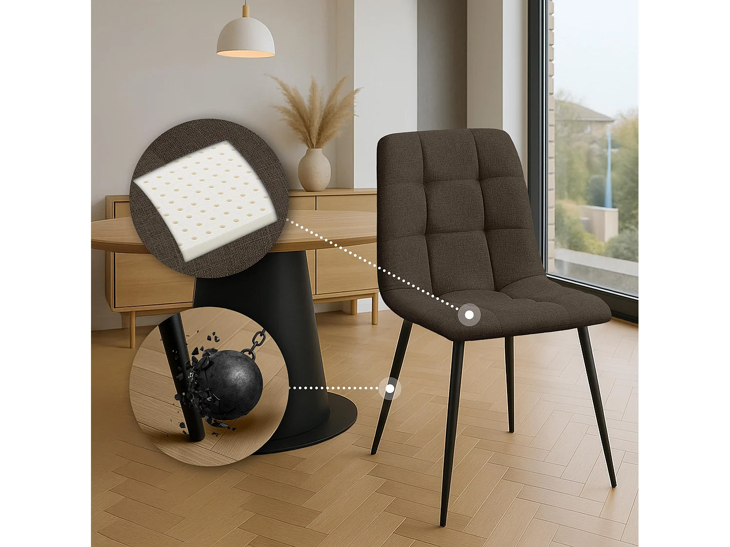 chaise salle à manger - Tissu - Marron - Tilde