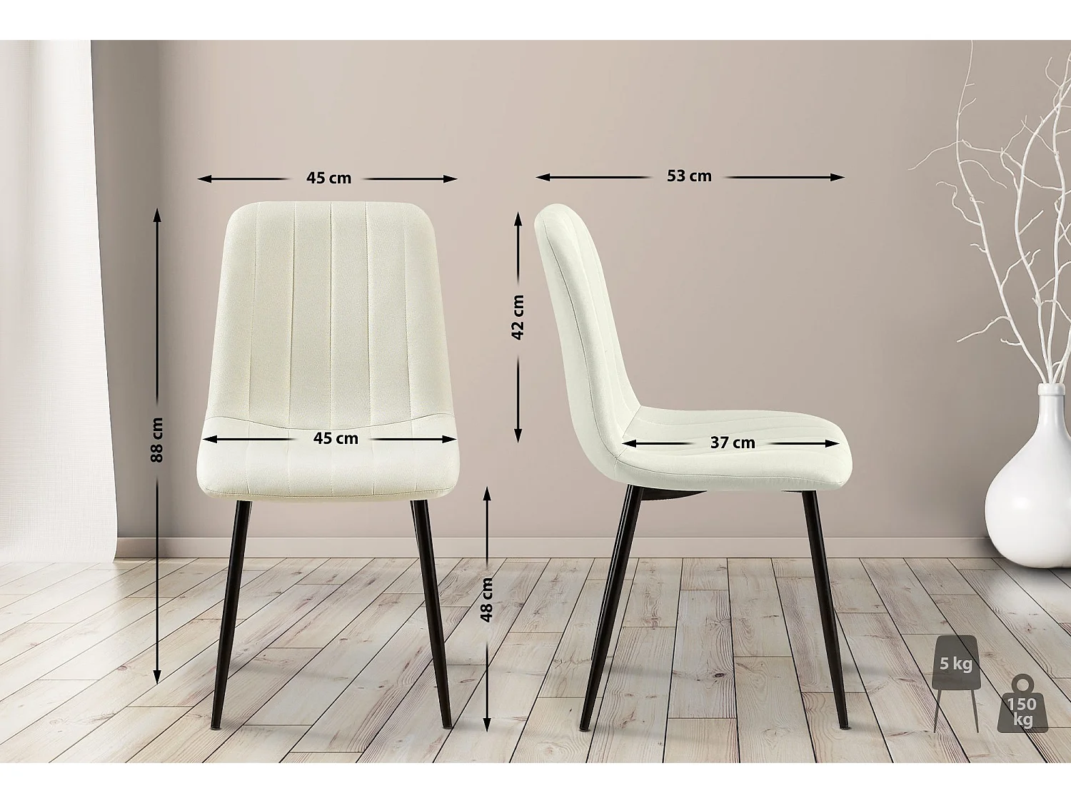 Set van 4  Eetkamerstoelen - Stof - creme - Dijon