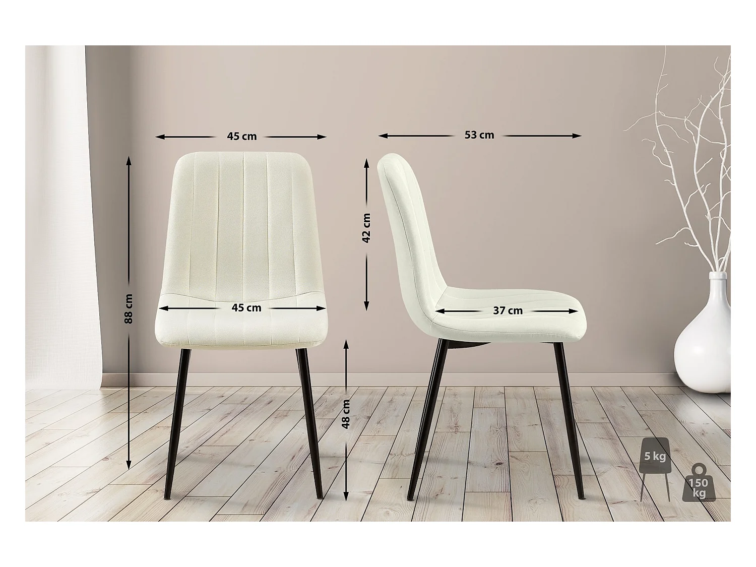 Lot de 4  chaise salle à manger - Tissu - Crème - Dijon