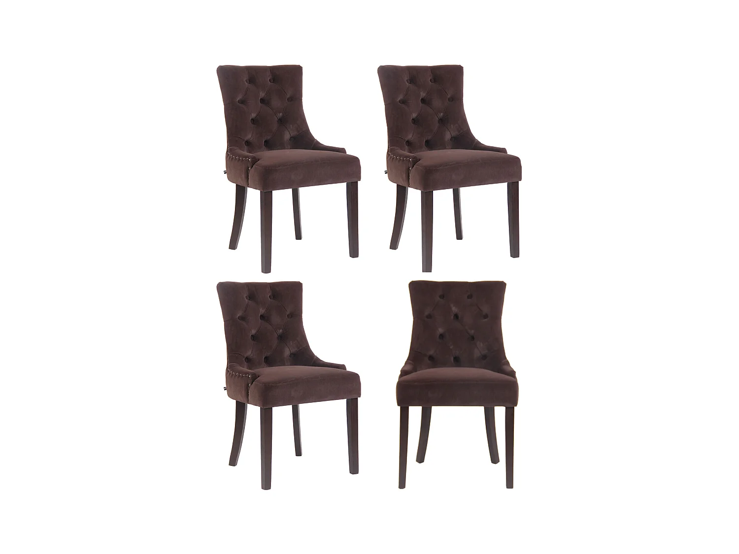 Lot de 4  chaise salle à manger - Velours & Antique - Marron - Aberdeen