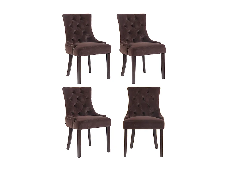 Lot de 4  chaise salle à manger - Velours & Antique - Marron - Aberdeen