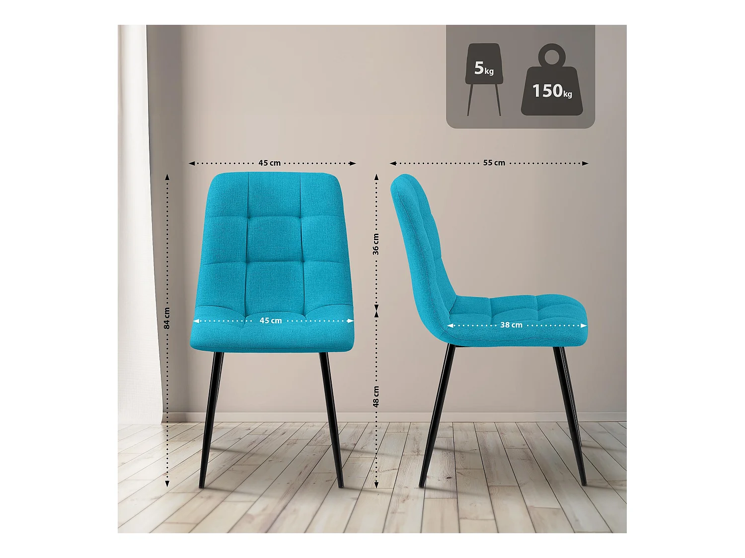 Set van 2  Eetkamerstoelen - Stof - turkis - Tilde