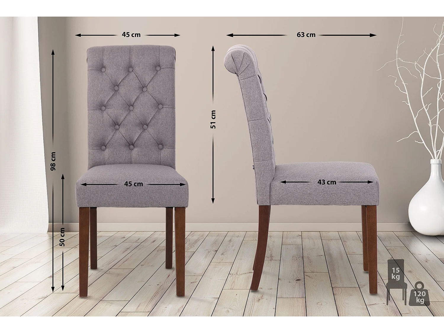 chaise salle à manger - Tissu - Gris - Lisburn