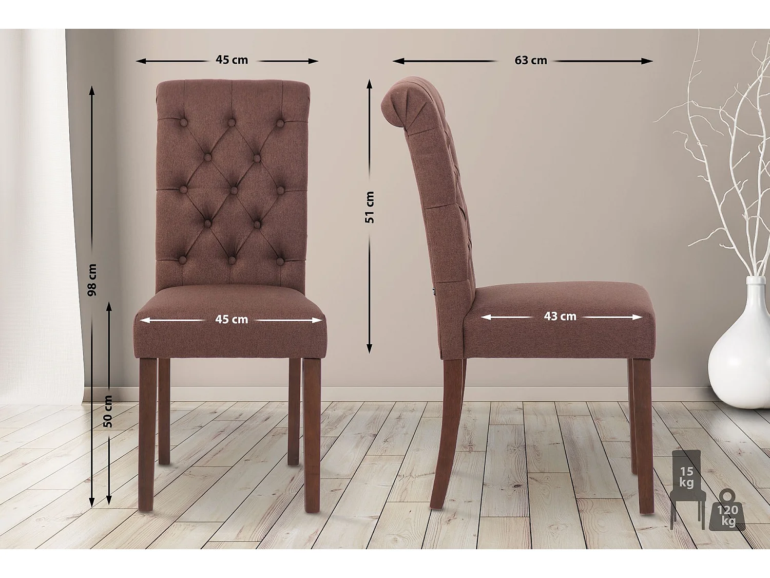 chaise salle à manger - Tissu - Marron - Lisburn