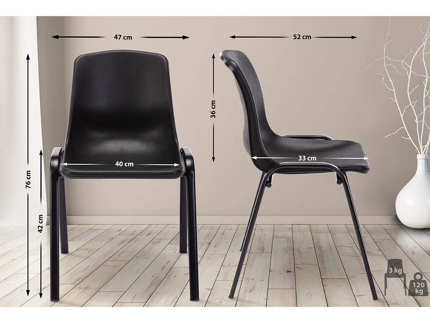 Chaise de conférence - Plastique & Antique clair - Noir - Nowra