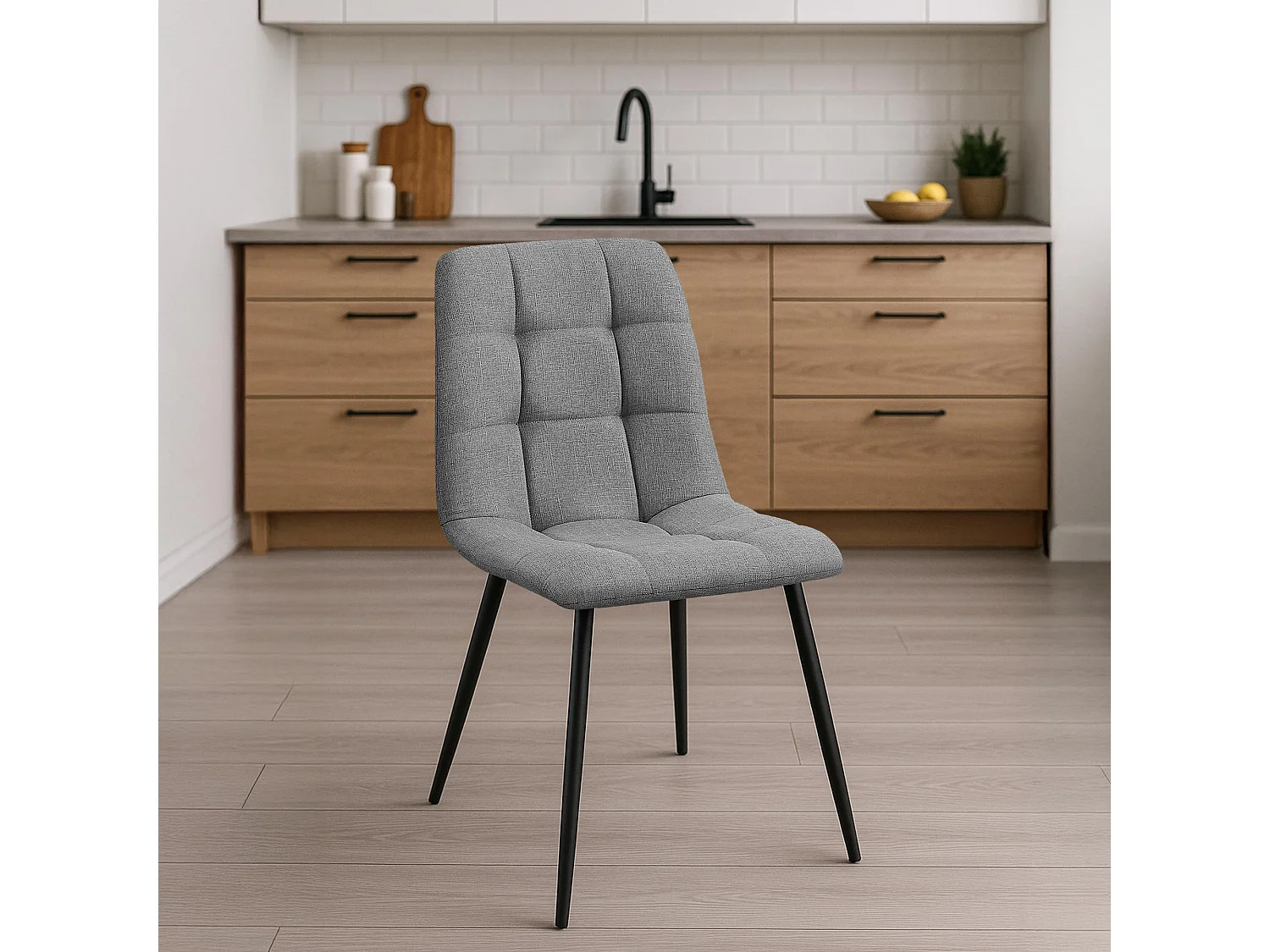 Lot de 2  chaise salle à manger - Tissu - Gris - Tilde
