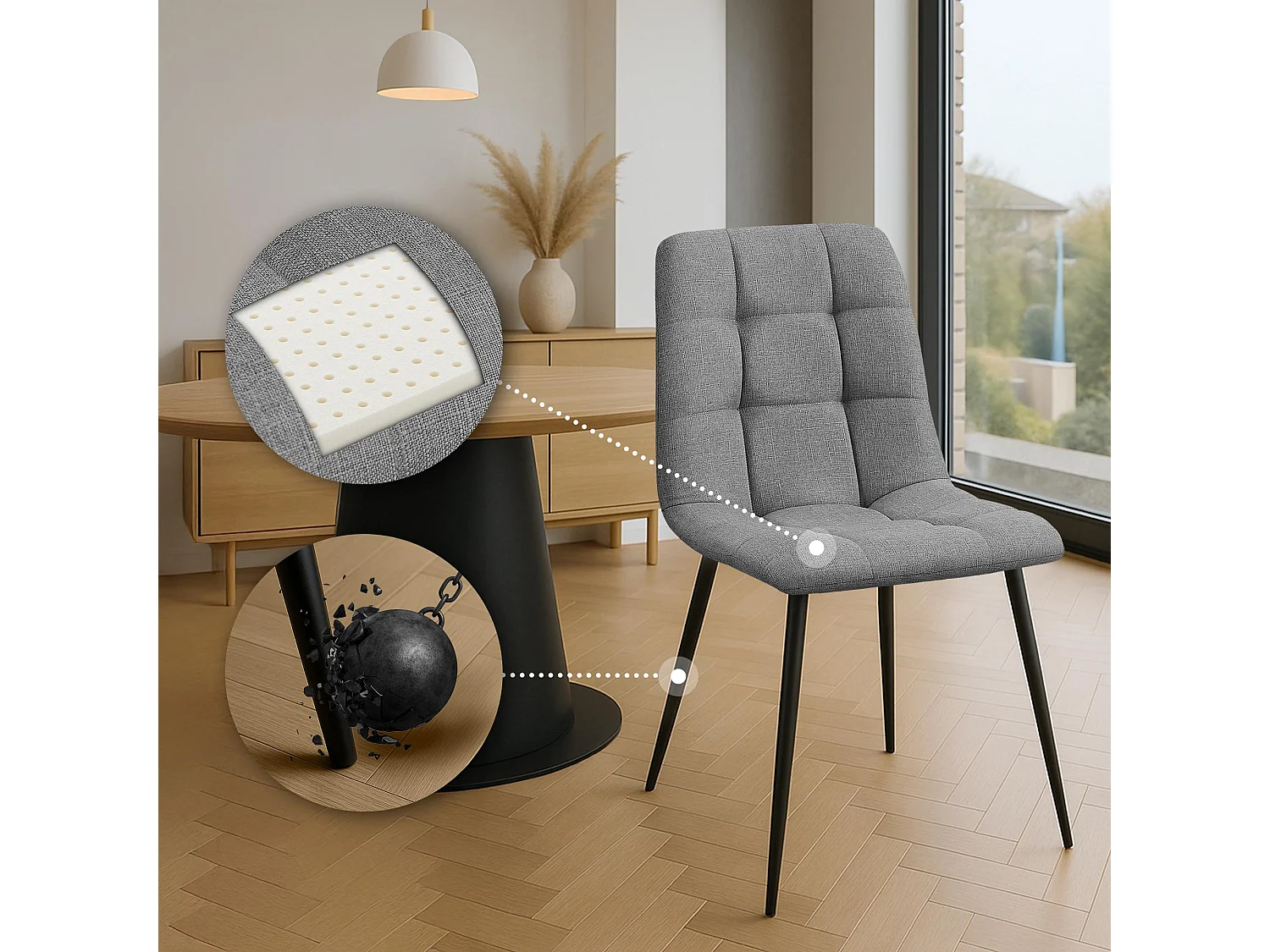Lot de 2  chaise salle à manger - Tissu - Gris - Tilde