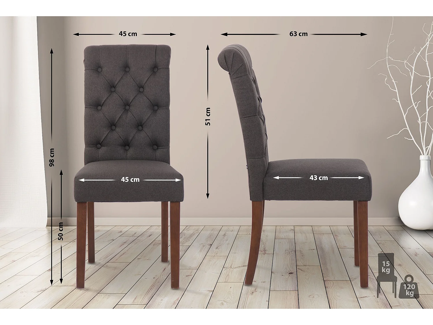 chaise salle à manger - Tissu - Gris foncé - Lisburn