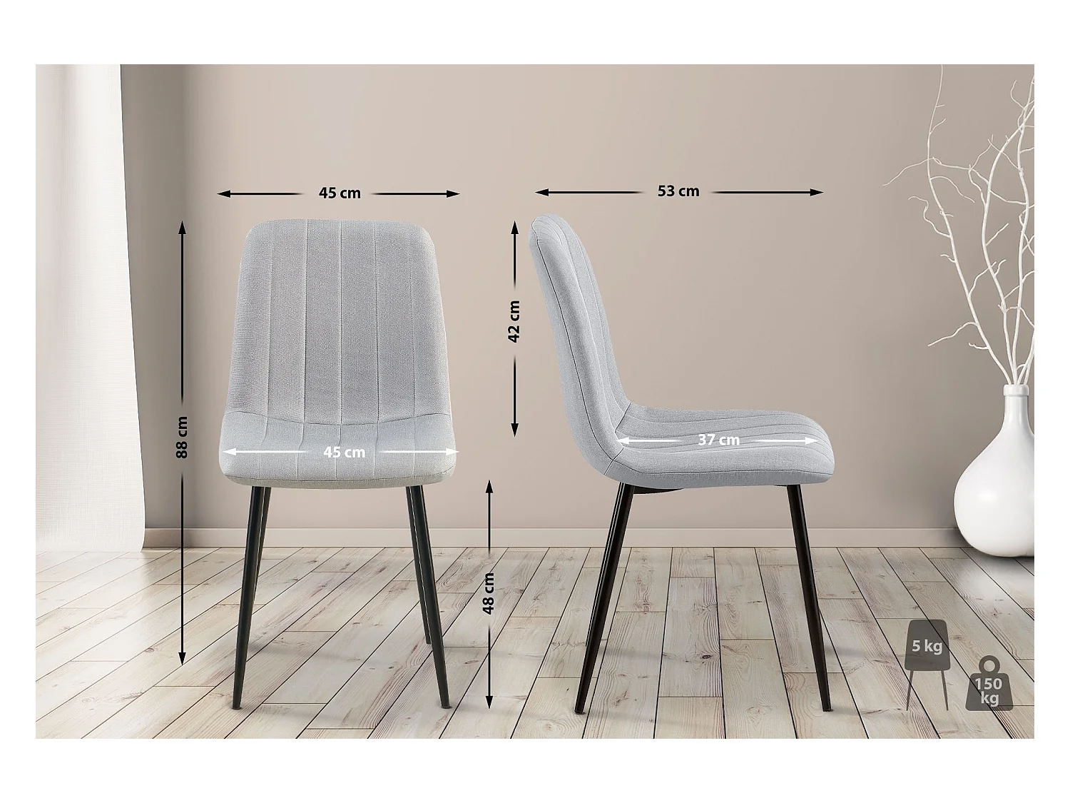 4er Set Esszimmerstuhl - Stoff - grau - Dijon