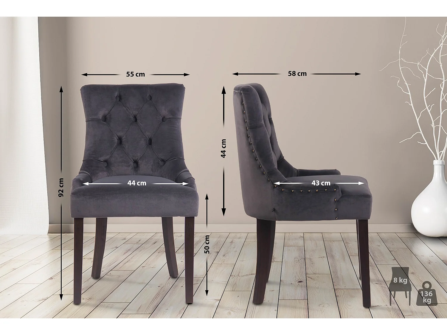 Eetkamerstoelen - Fluweel & antiek - donkergrijs - Aberdeen