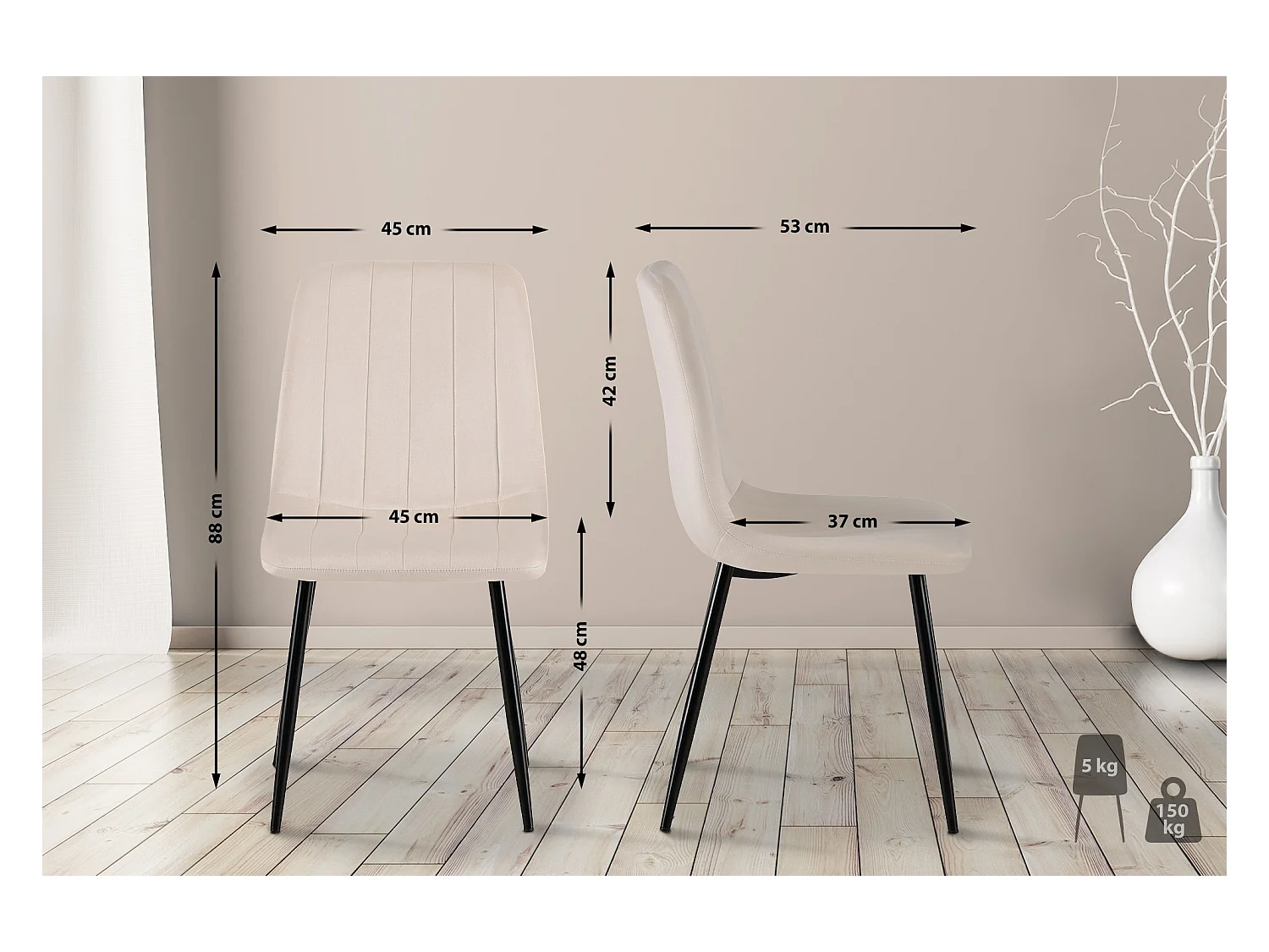 Lot de 4  chaise salle à manger - Velours - Crème - Dijon