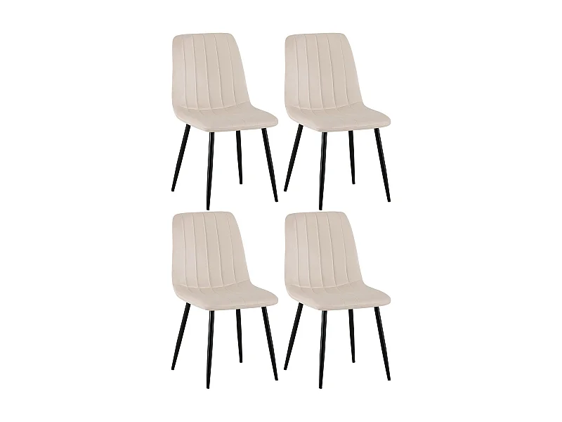 Lot de 4  chaise salle à manger - Velours - Crème - Dijon