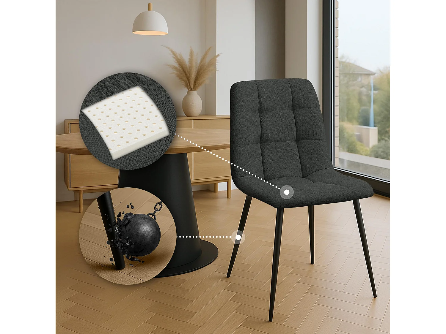 Lot de 2  chaise salle à manger - Tissu - Gris foncé - Tilde