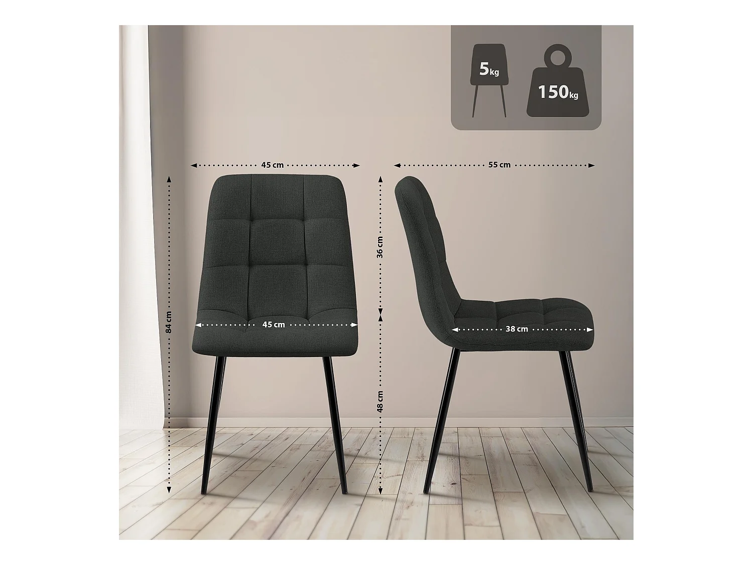 Set van 2  Eetkamerstoelen - Stof - donkergrijs - Tilde
