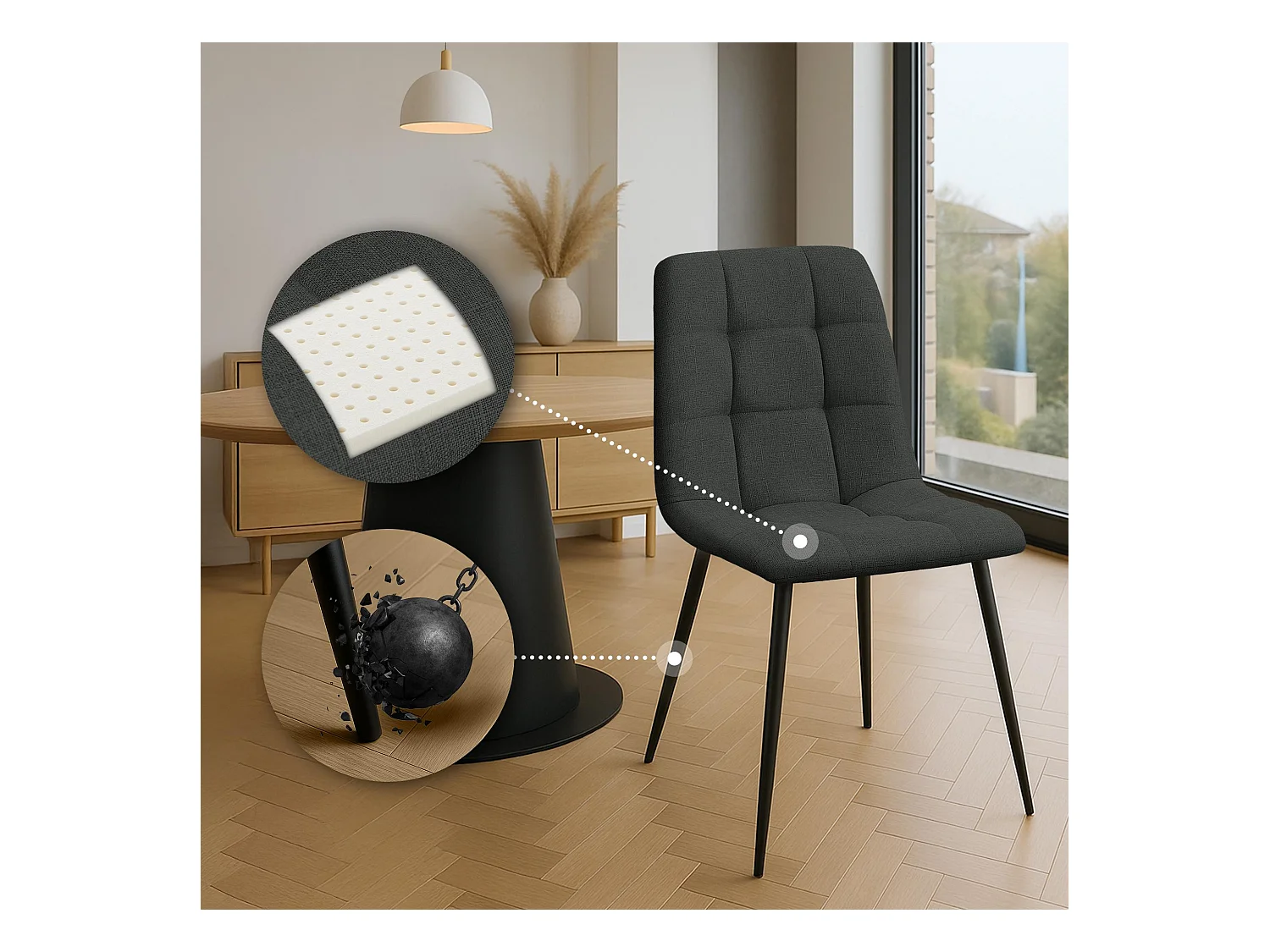 Set van 2  Eetkamerstoelen - Stof - donkergrijs - Tilde