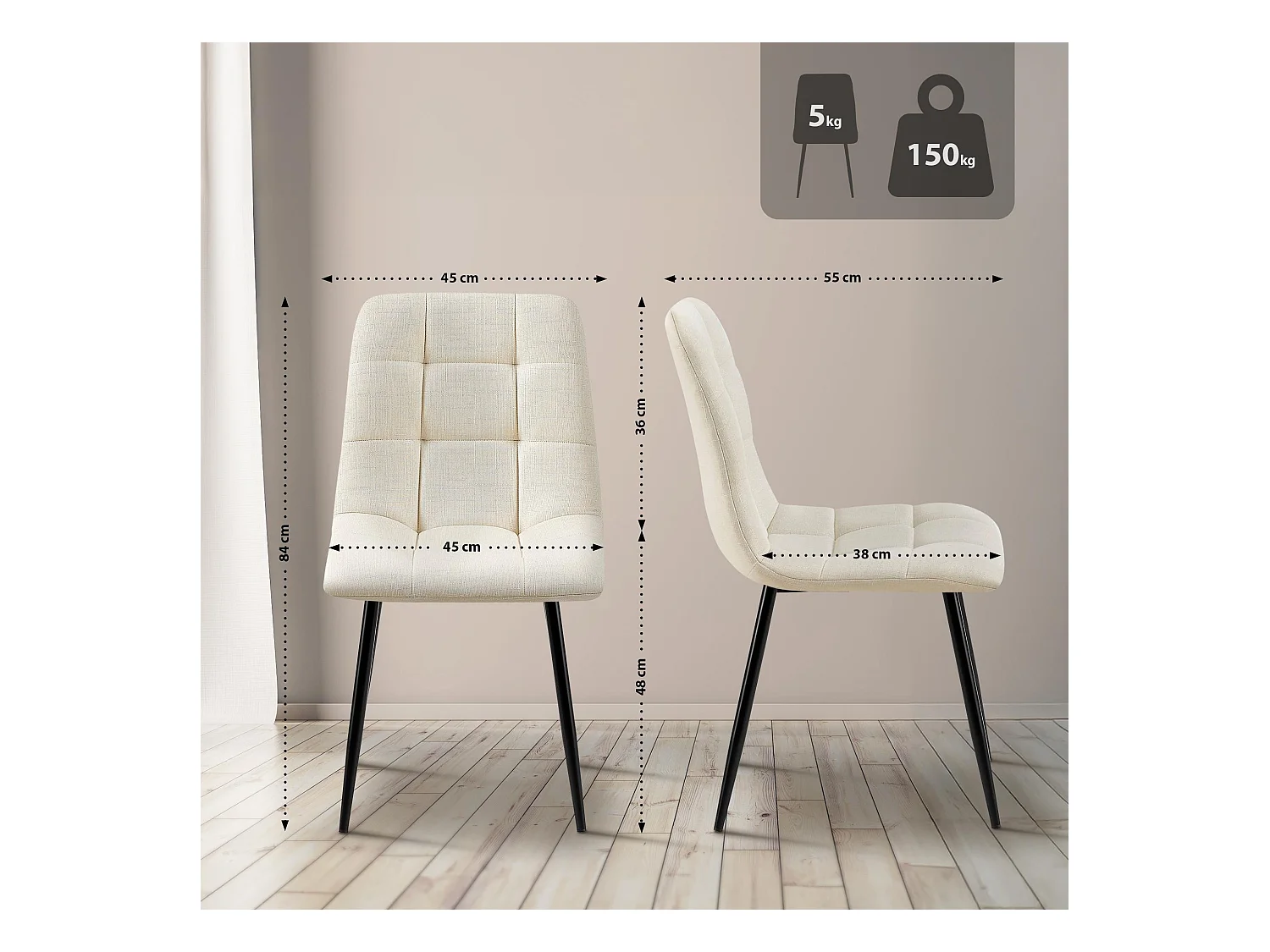 Set van 2  Eetkamerstoelen - Stof - creme - Tilde