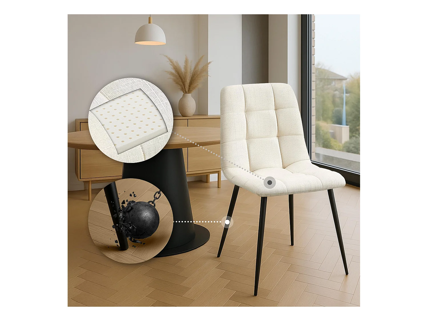 Set van 2  Eetkamerstoelen - Stof - creme - Tilde