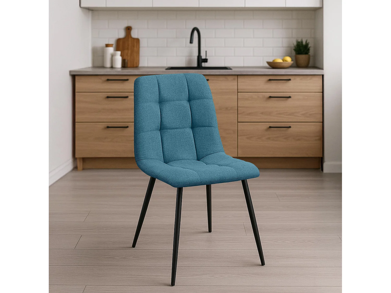 Lot de 2  chaise salle à manger - Tissu - Bleu - Tilde