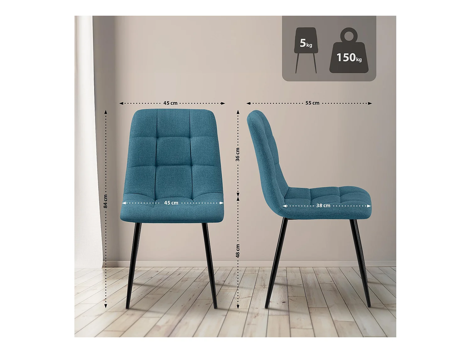 Set van 2  Eetkamerstoelen - Stof - blauw - Tilde