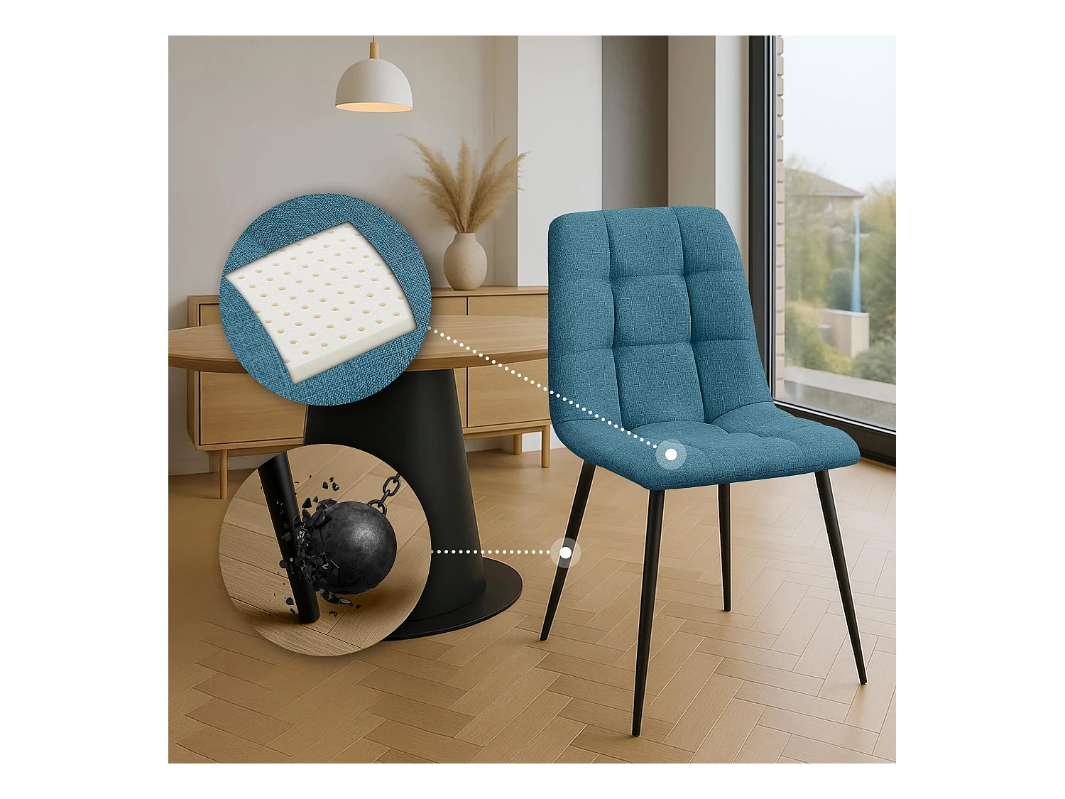Set van 2  Eetkamerstoelen - Stof - blauw - Tilde