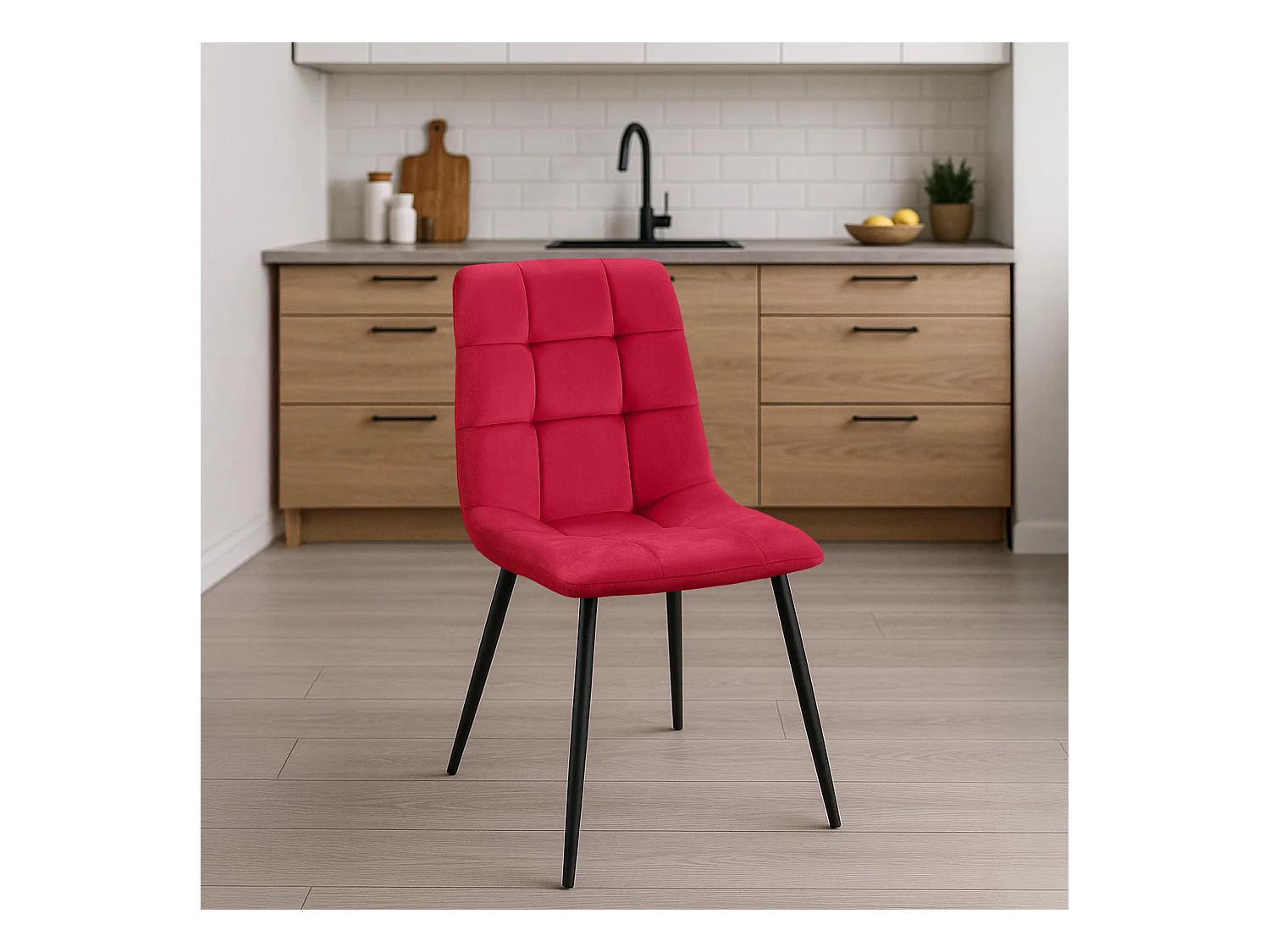 4er Set Esszimmerstuhl - Samt - rot - Antibes