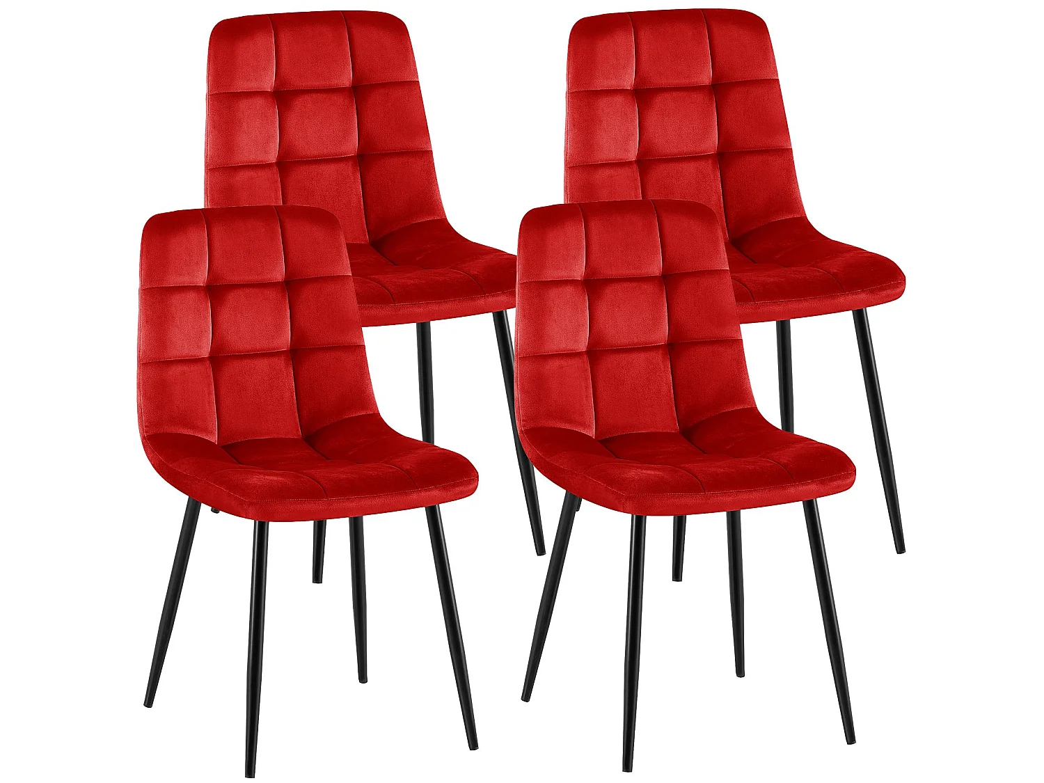 Lot de 4  chaise salle à manger - Velours - Rouge - Antibes