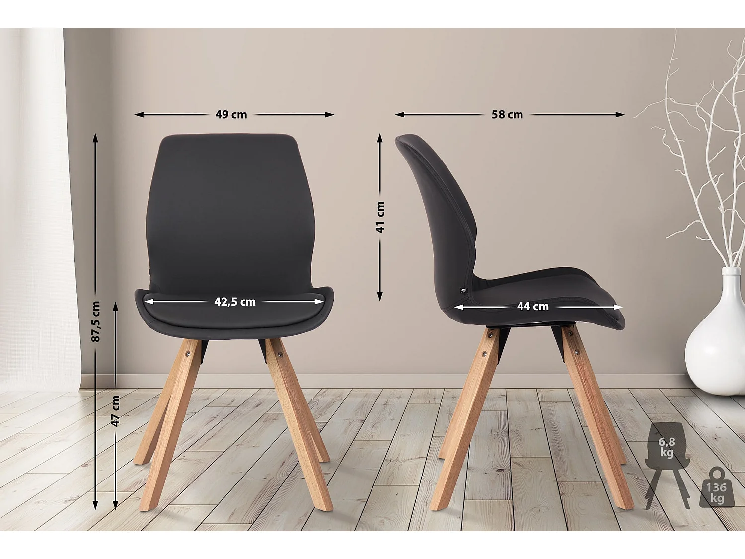 Set van 2  Eetkamerstoelen - Kunstleer - zwart - Luna