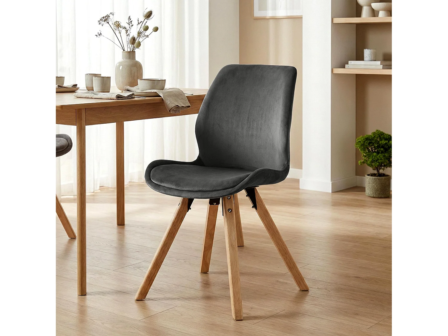 Lot de 2  chaise salle à manger - Velours - Gris foncé - Luna