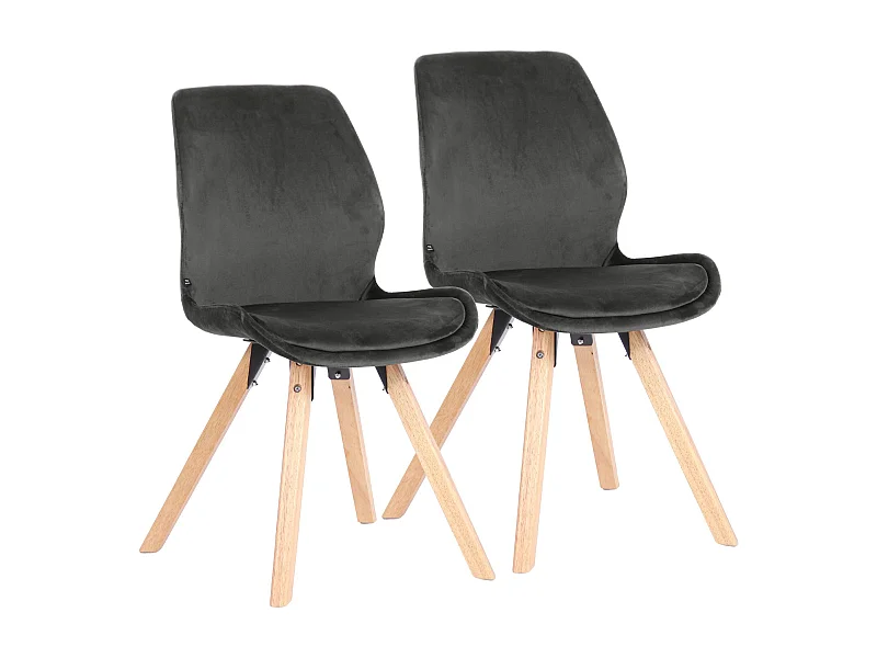 Lot de 2  chaise salle à manger - Velours - Gris foncé - Luna