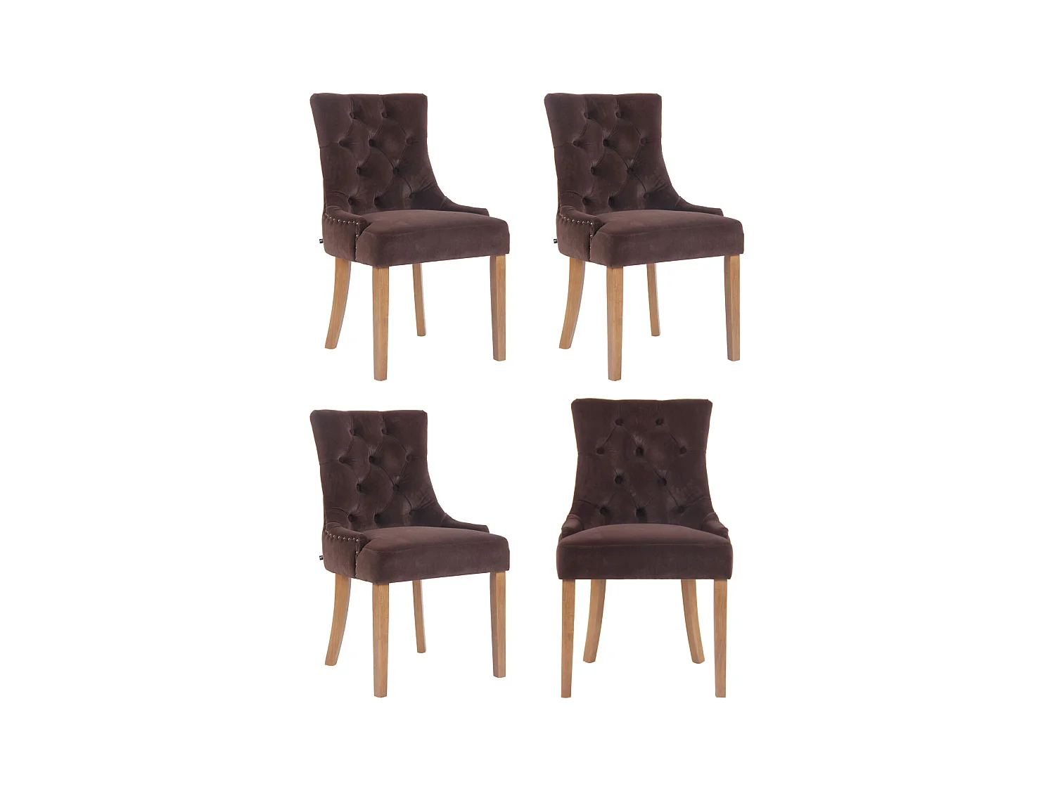 Lot de 4  chaise salle à manger - Velours & Antique clair - Marron - Aberdeen