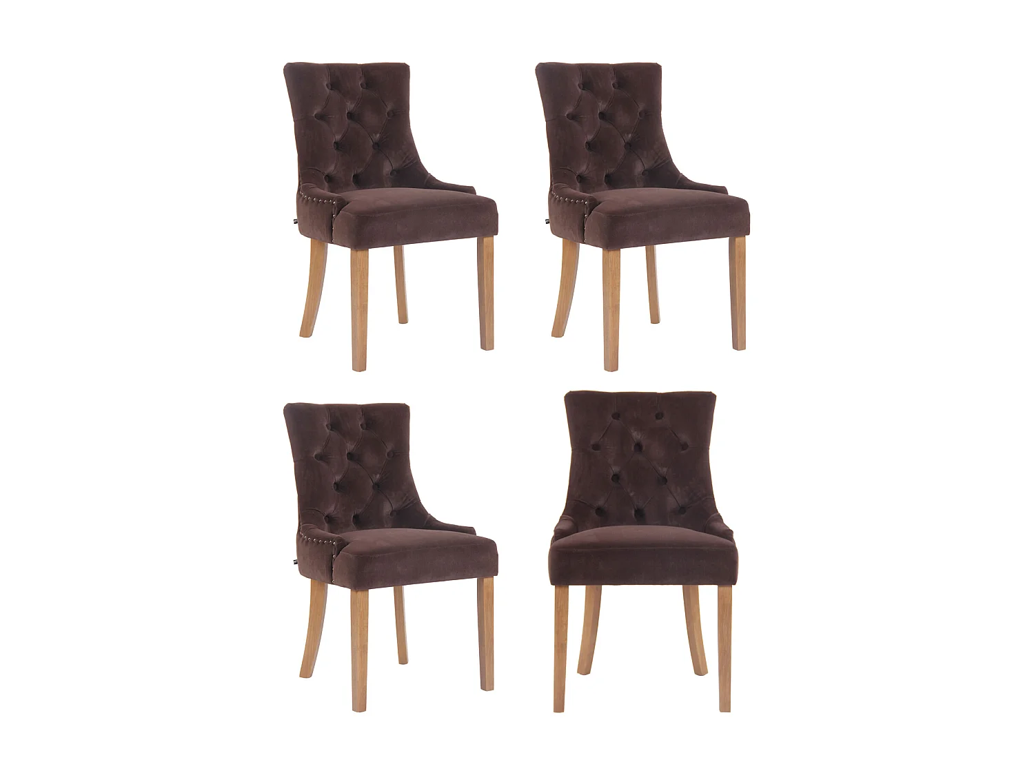 Lot de 4  chaise salle à manger - Velours & Antique clair - Marron - Aberdeen