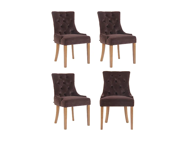 Lot de 4  chaise salle à manger - Velours & Antique clair - Marron - Aberdeen
