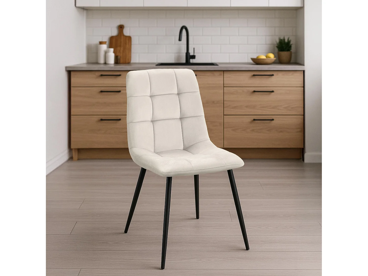 Set van 4  Eetkamerstoelen - Fluweel - cremewit - Antibes