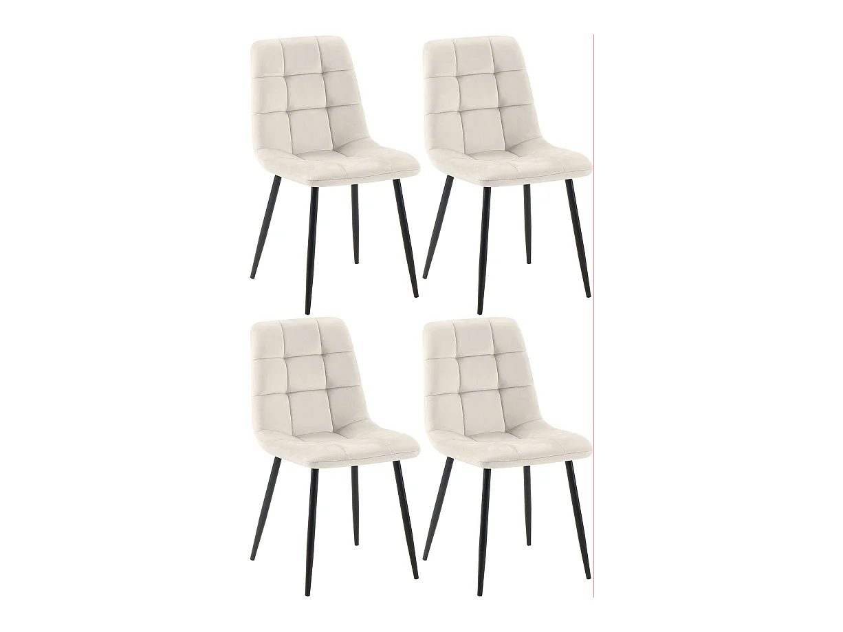 Lot de 4  chaise salle à manger - Velours - Blanc crème - Antibes