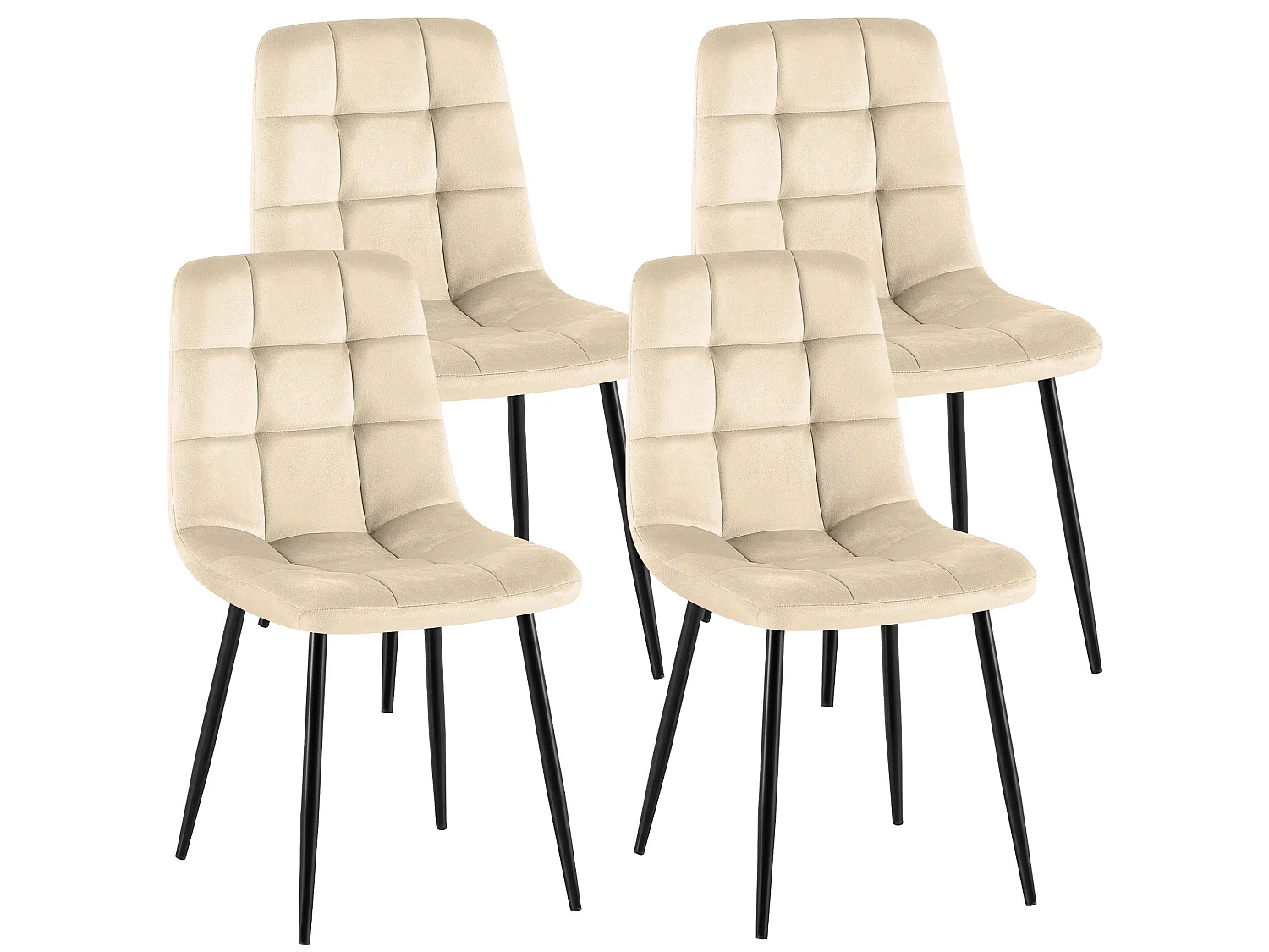 Lot de 4  chaise salle à manger - Velours - Blanc crème - Antibes