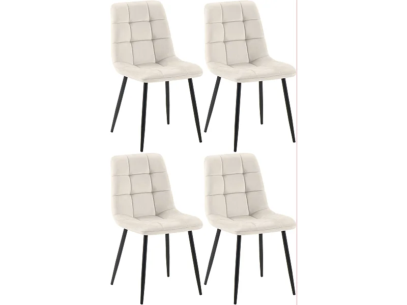 Lot de 4  chaise salle à manger - Velours - Blanc crème - Antibes