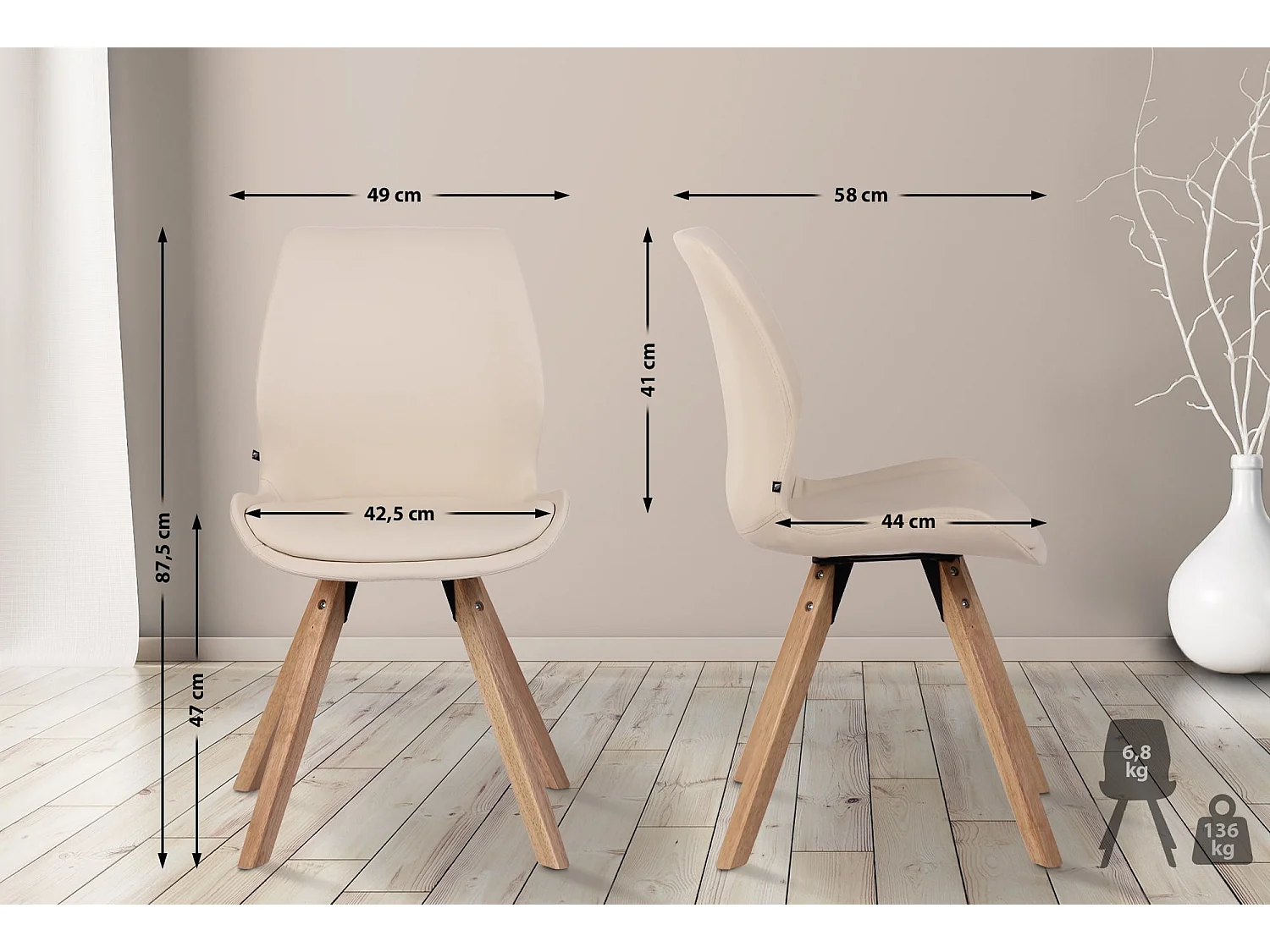 Set van 2  Eetkamerstoelen - Kunstleer - creme - Luna