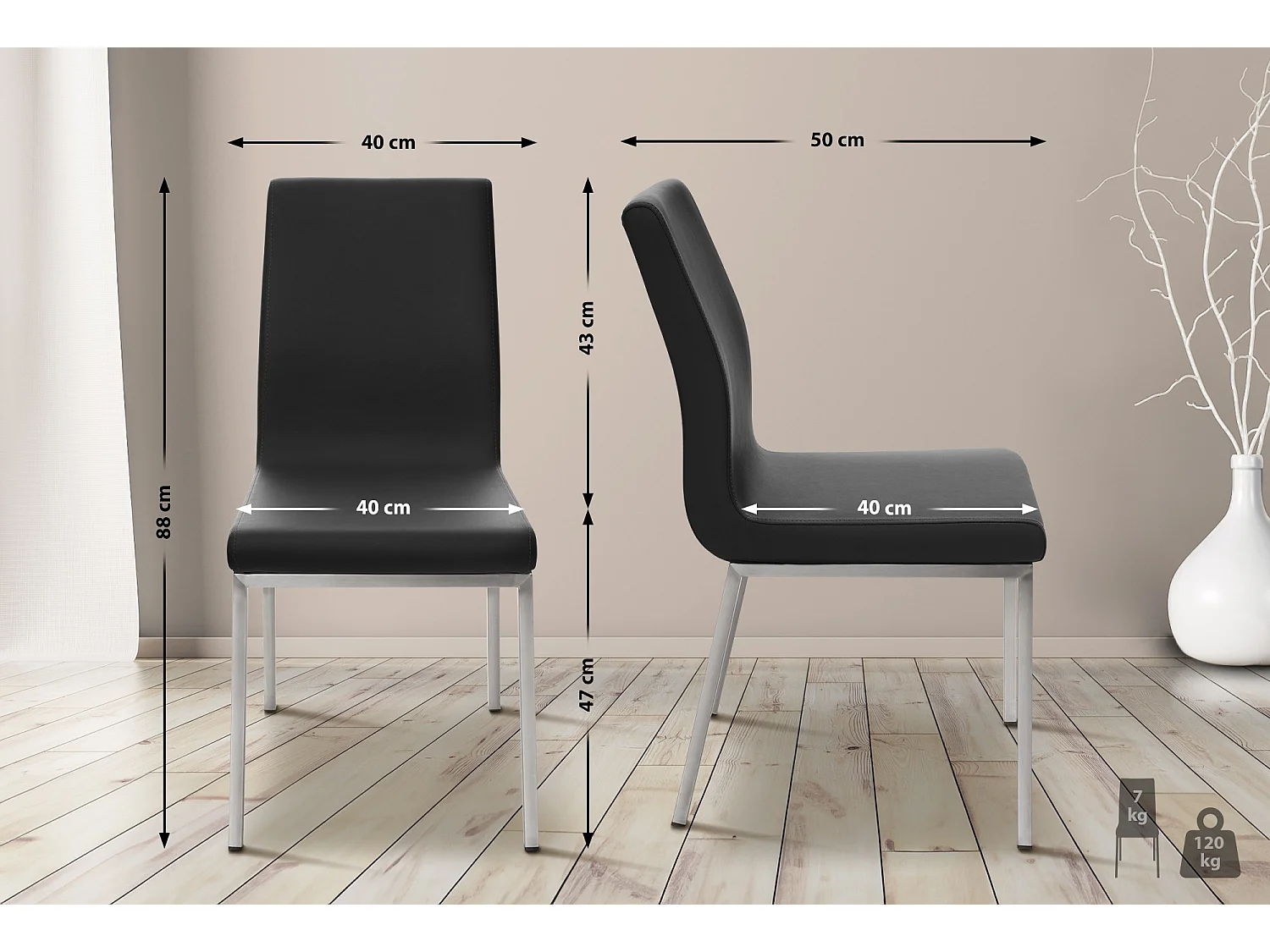 chaise salle à manger - Similicuir & Acier inoxydable - Noir - Colmar