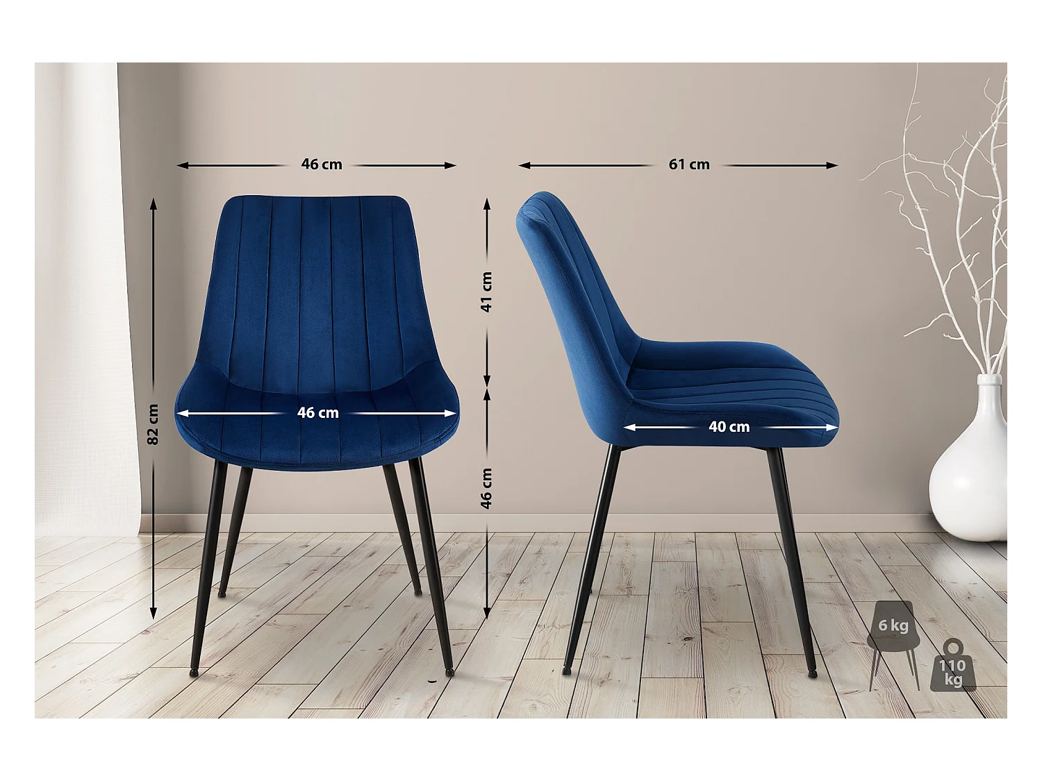 chaise salle à manger - Velours - Bleu - Rahden