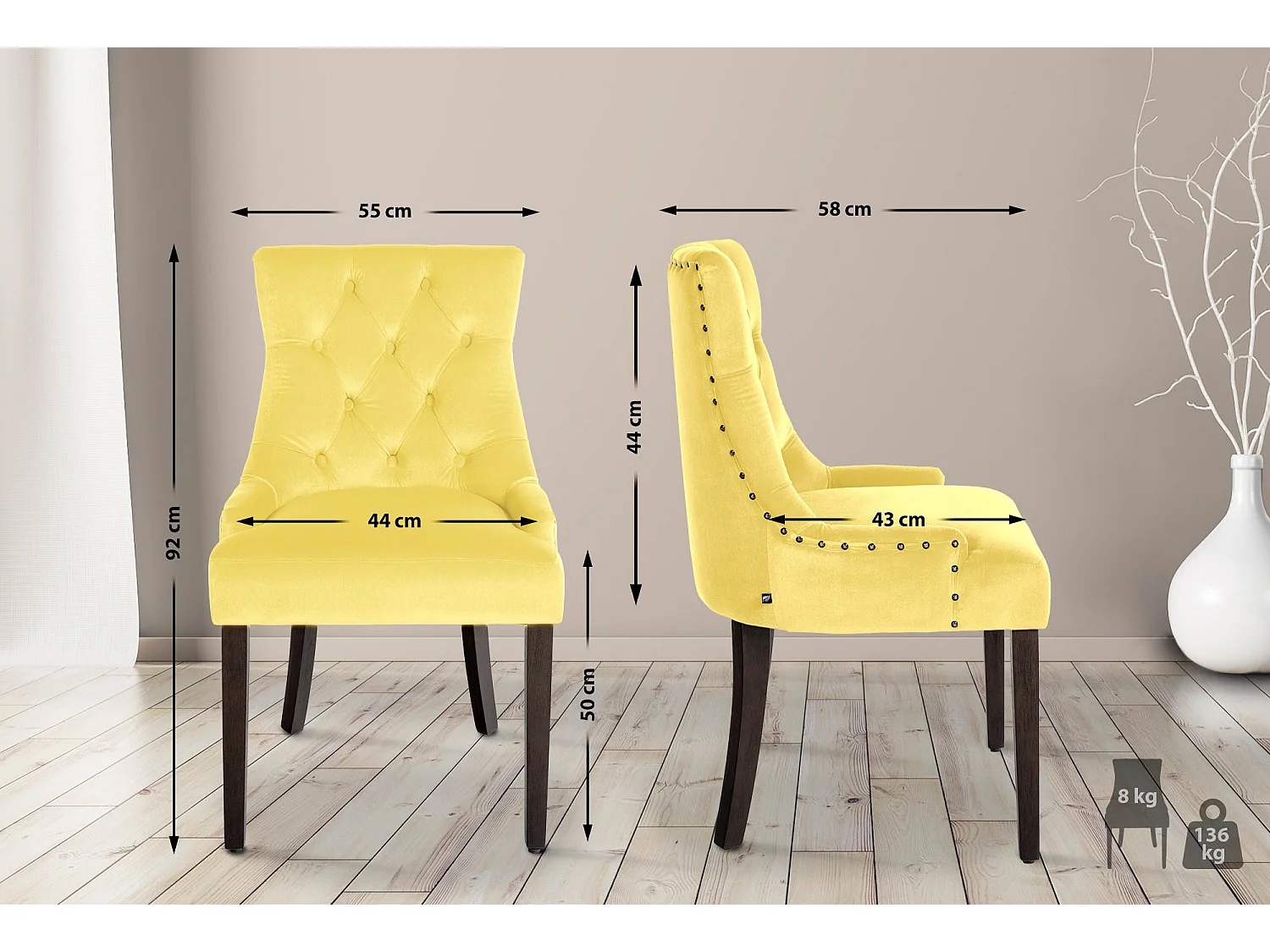 Lot de 4  chaise salle à manger - Velours & Antique - Jaune - Aberdeen