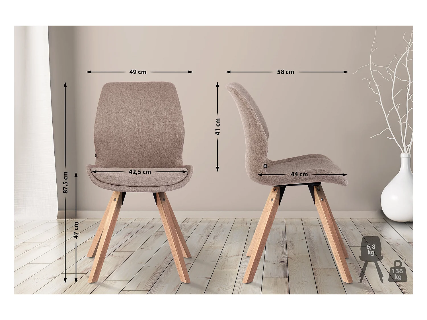 chaise salle à manger - Tissu - Taupe - Luna