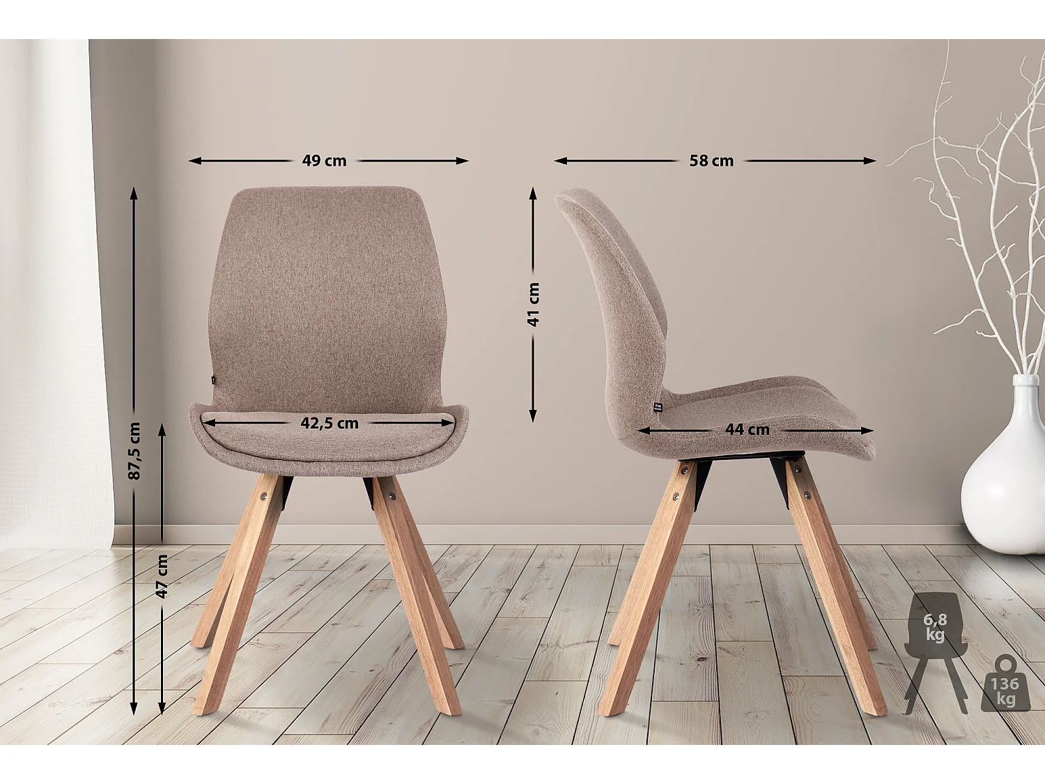 chaise salle à manger - Tissu - Taupe - Luna